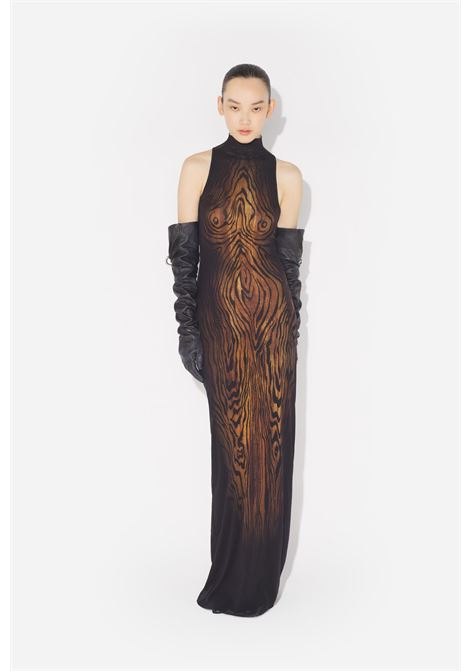 abito lungo printed wood donna nero e marrone JEAN PAUL GAULTIER | 25/03-W-DR029-M002P0060